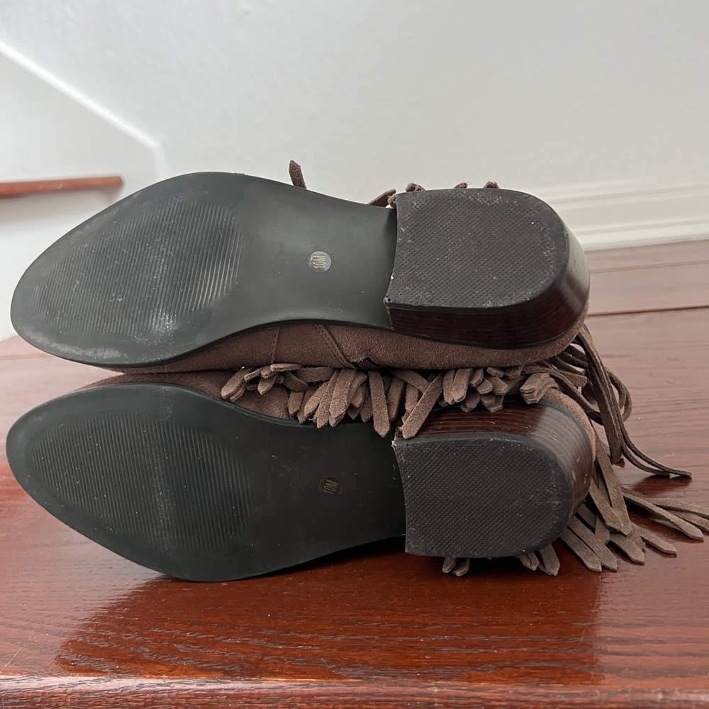 Steve Madden Suede Leather Fringe Patzee Ankle Boot | brown | 10M - Picture 11 of 13